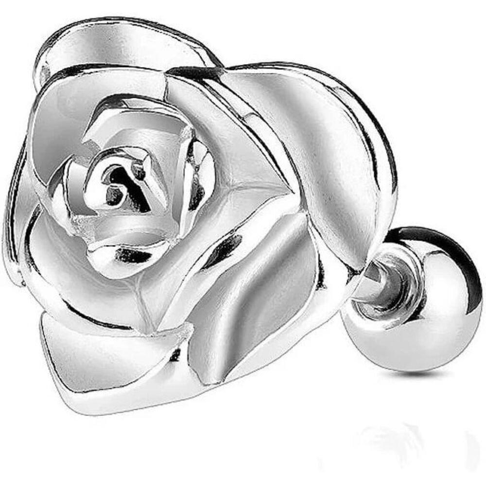 Heart Rose Tragus Barbell – 16G 1/4” – Floral Cartilage Piercing - Picture 1 of 1